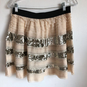 Free People Beige Voile Tiered Mini Skirt Sequins